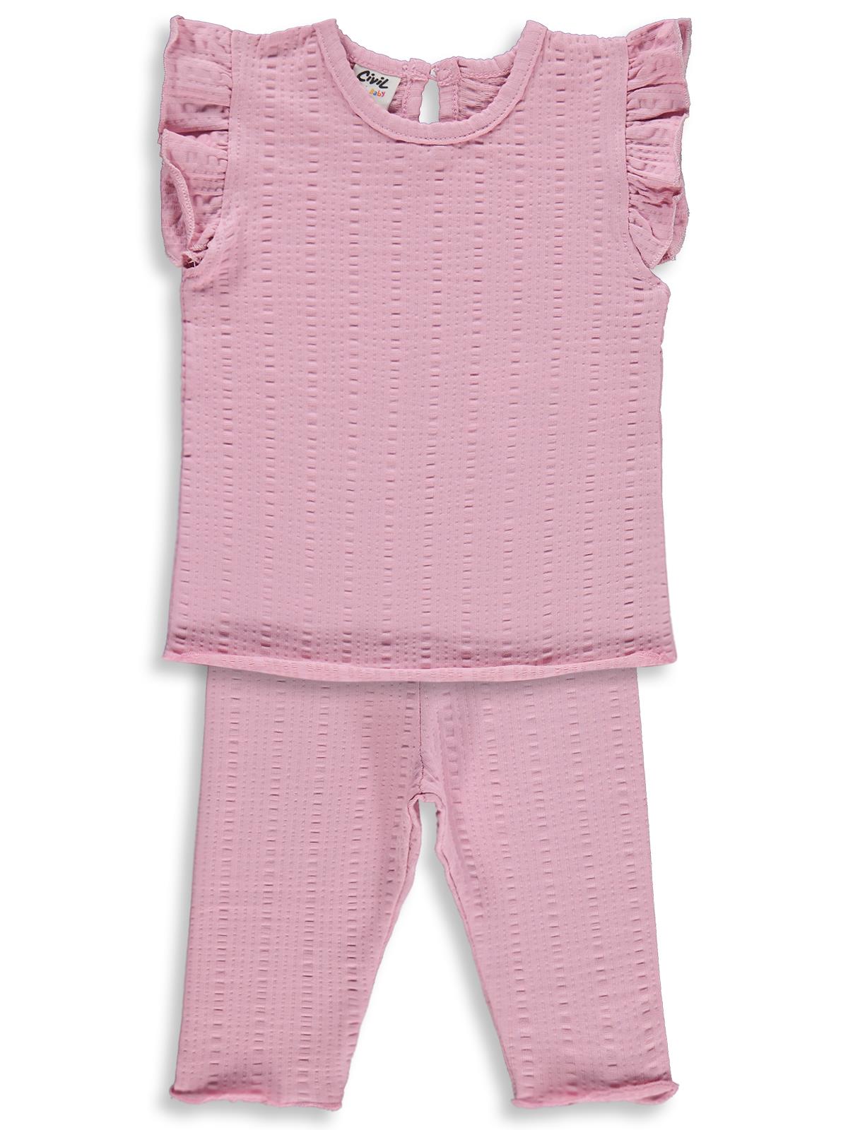 Civil Baby Çizgi Raporlu Papatya Düğmeli 6-18 Ay Takım - Pembe