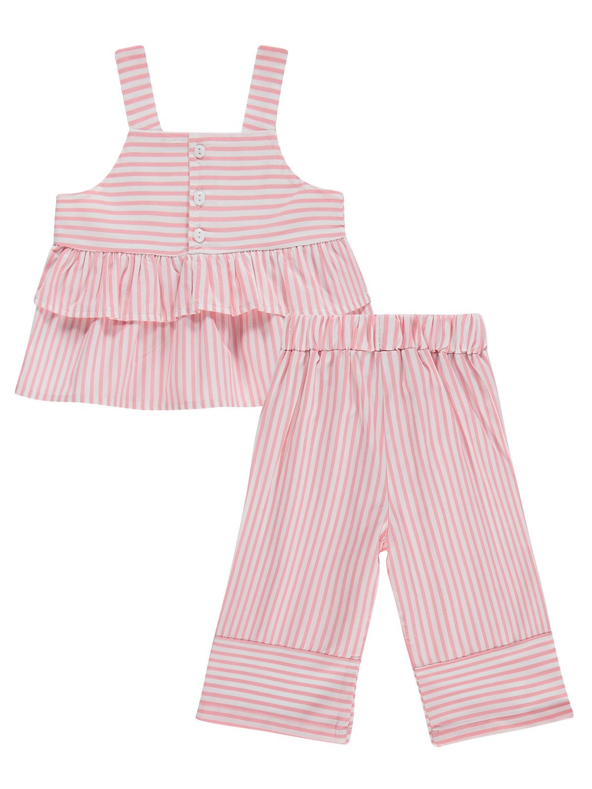 Civil Baby Çizgi Empirme Kare Yaka 6-18 Ay Takım - Ekru