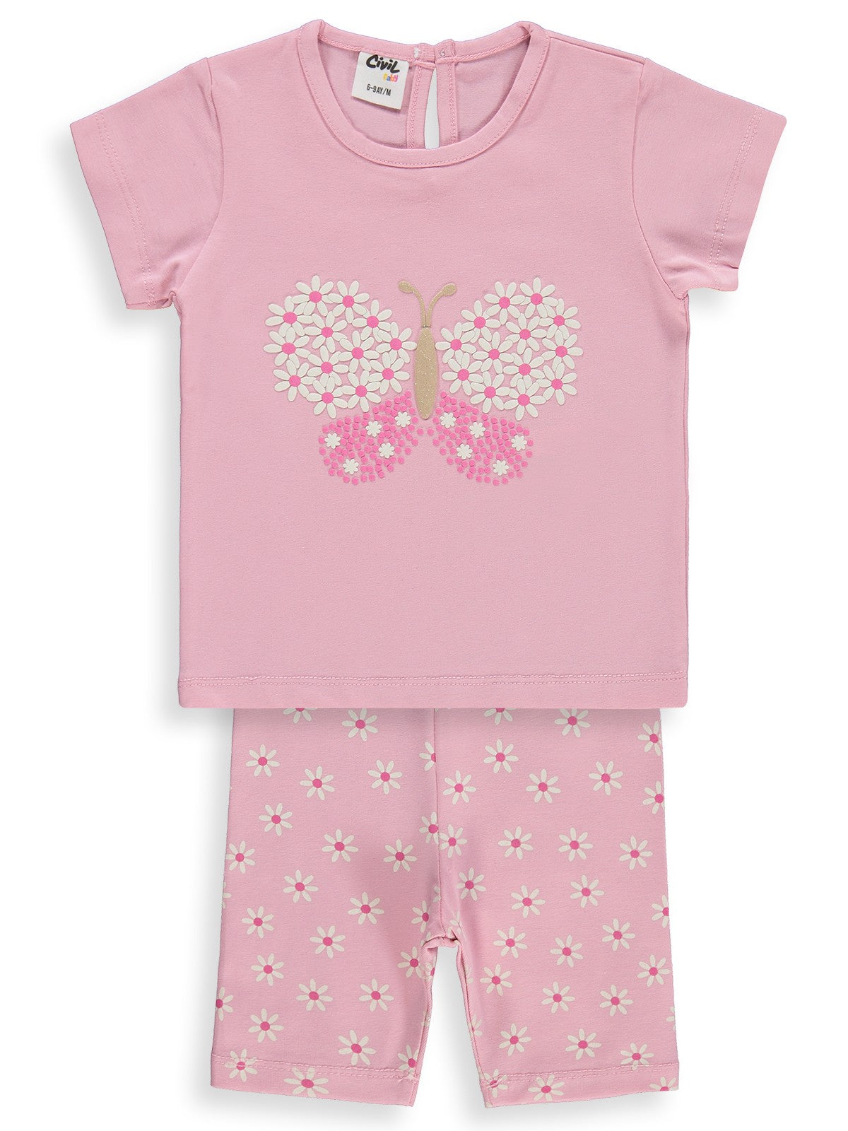 Civil Baby Kelebek Nakışlı 6-18 Ay Takım - Pembe