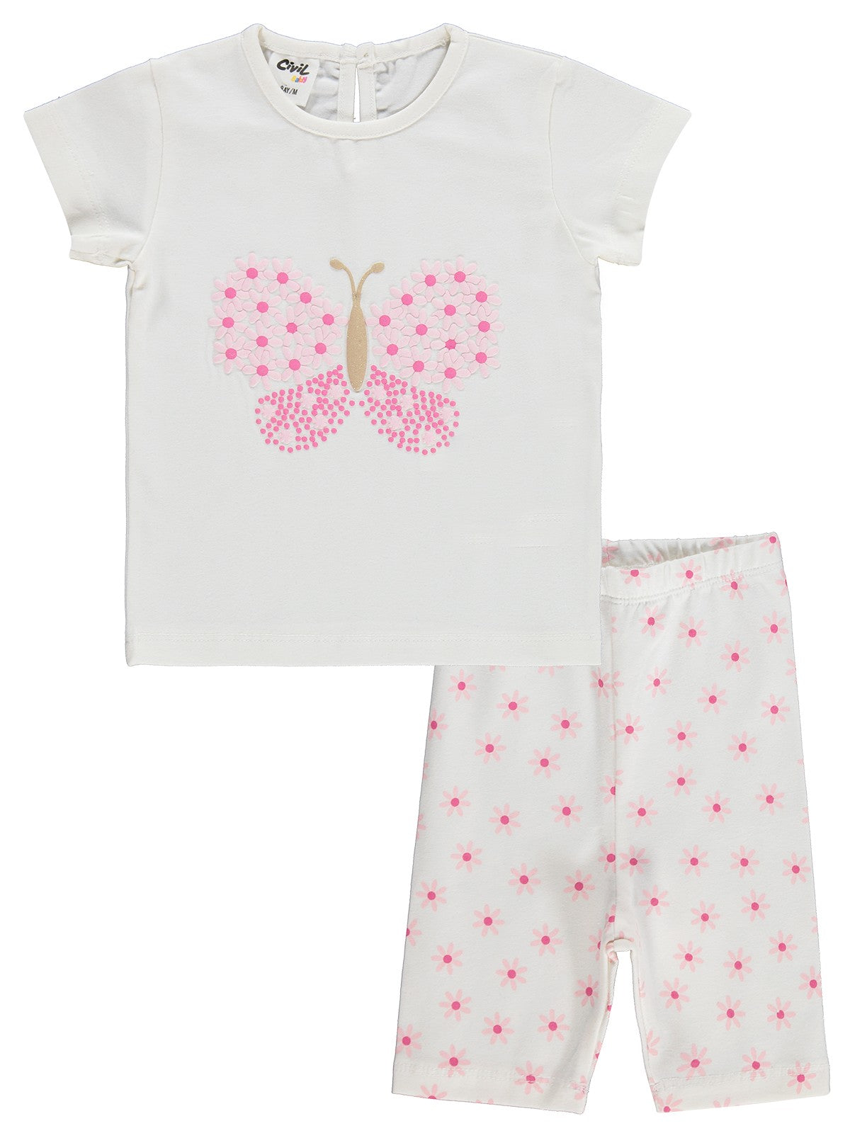 Civil Baby Kelebek Nakışlı 6-18 Ay Takım - Ekru