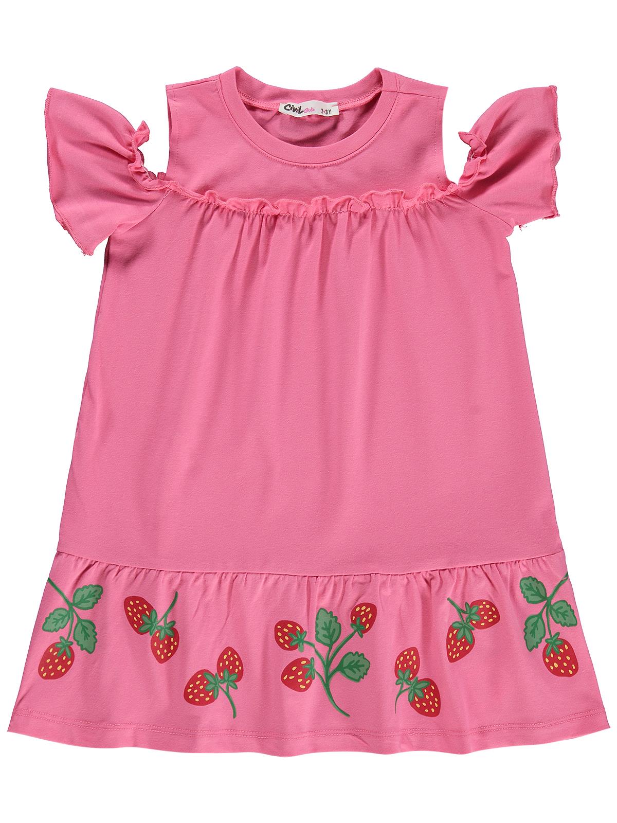Civil Girls Çilek Desenli 2-5 Yaş Elbise - Pembe