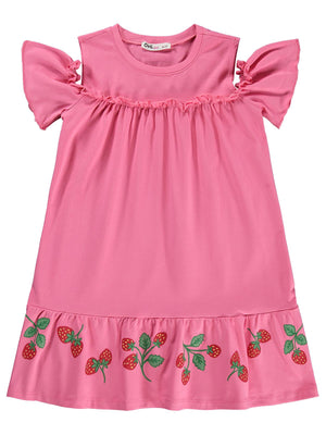 Civil Girls Çilek Desenli 6-9 Yaş Elbise - Pembe