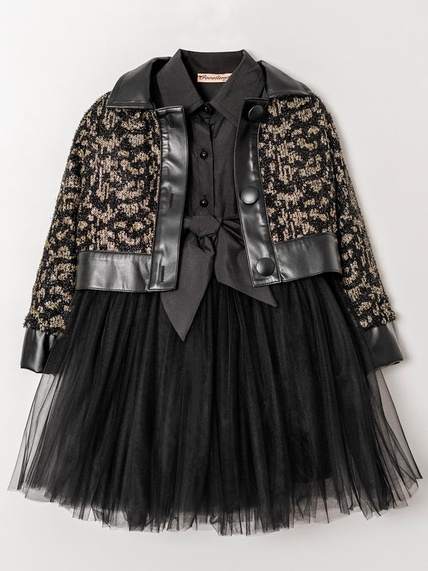 Cocoland Leopar Hırkalı Fiyonklu Elbise 2'li 2-5 Yaş Takım - Sarı