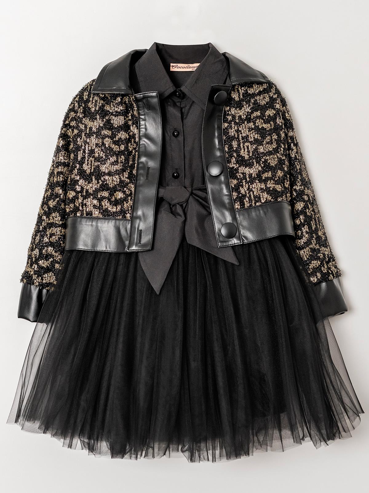 Cocoland Leopar Hırkalı Fiyonklu Elbise 2'li 6-9 Yaş Takım - Sarı