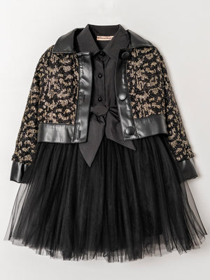 Cocoland Leopar Hırkalı Fiyonklu Elbise 2'li 2-5 Yaş Takım - Sarı