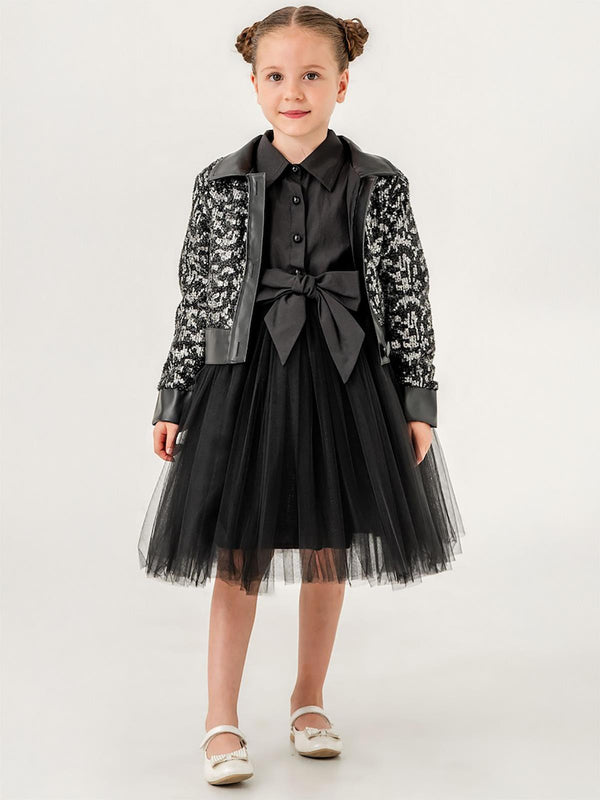 Cocoland Leopar Hırkalı Fiyonklu Elbise 2'li 2-5 Yaş Takım - Gri