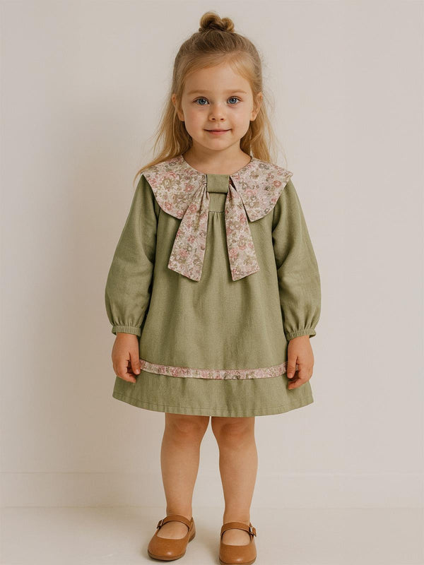 Cocoland Fiyonk Yaka Kolları Büzgülü 2-5 Yaş Elbise - Yeşil