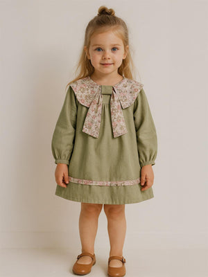 Cocoland Fiyonk Yaka Kolları Büzgülü 2-5 Yaş Elbise - Yeşil