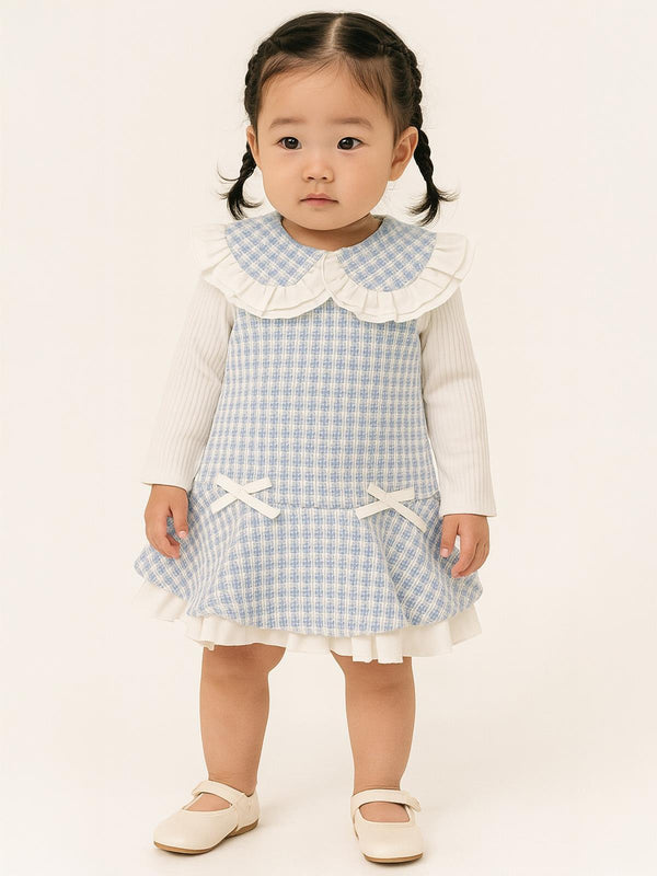 Cocoland Dantel Yaka Fiyon Detaylı 6-18 Ay Elbise - Mavi