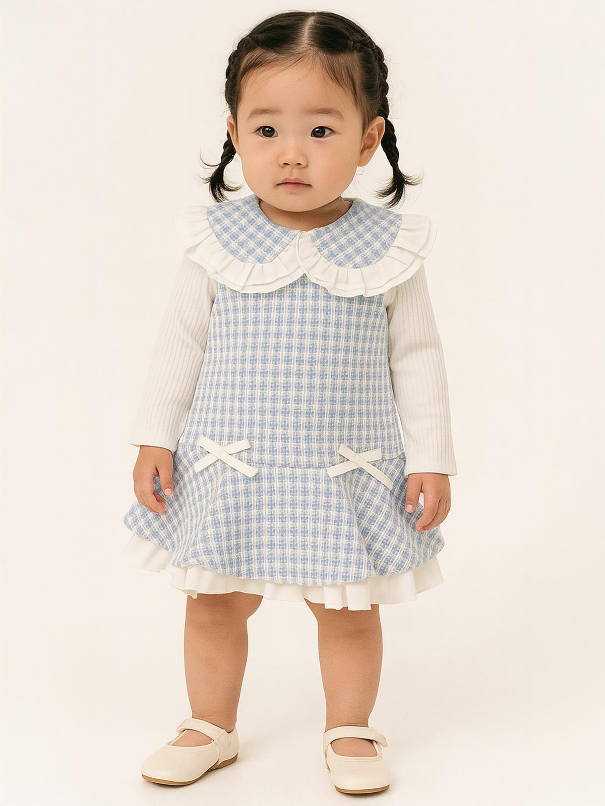 Cocoland Dantel Yaka Fiyon Detaylı 6-18 Ay Elbise - Mavi