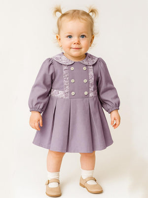 Cocoland Dantel Yaka Süs Düğmeli Pileli 6-18 Ay Elbise - Lila