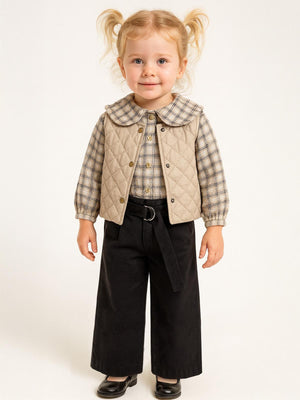 Cocoland Yelekli Kareli Gömlekli 3'lü 6-18 Ay Takım - Bej