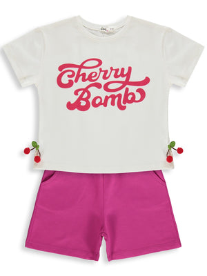 Civil Girls Cherry Bomb Baskılı 2-5 Yaş Takım - Ekru