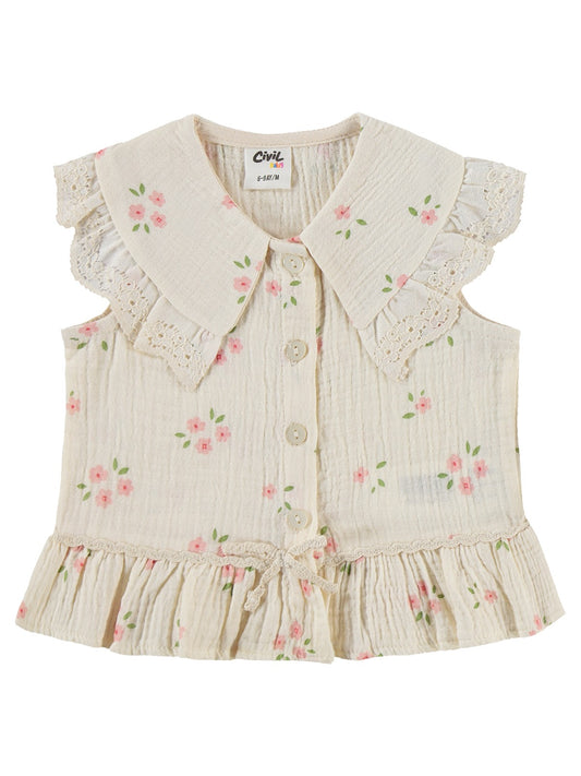 Civil Baby Çiçek Baskılı Yakalı 6-18 Ay Takım - Bej