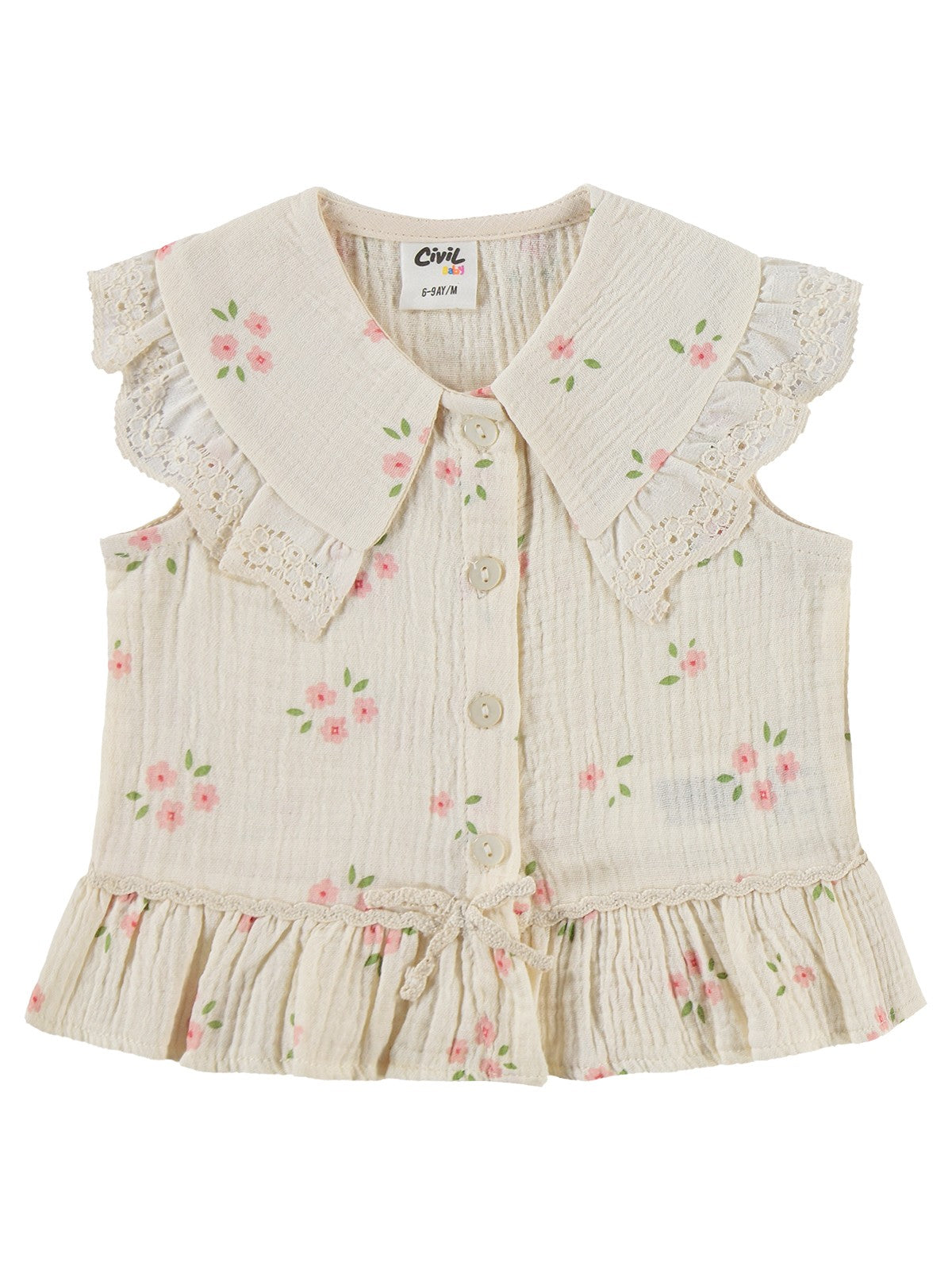 Civil Baby Çiçek Baskılı Yakalı 6-18 Ay Takım - Bej