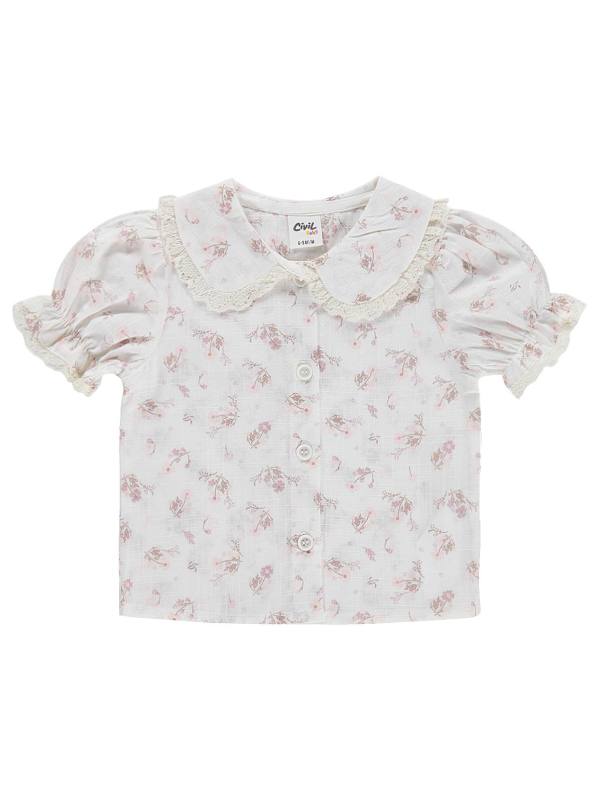 Civil Baby Yaka Fırfırlı Çiçek Baskılı 6-18 Ay Gömlek - Ekru