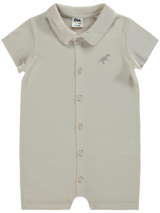 B26Y098 Civil Baby Dinozor Nakışlı 6-18 Ay Tulum - Bej