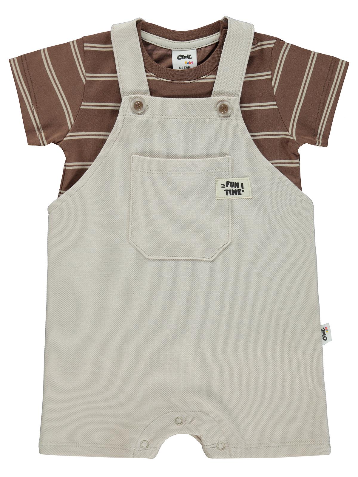 Civil Baby Çizgili Tişört 2'li Set 6-18 Ay Slopet - Bej