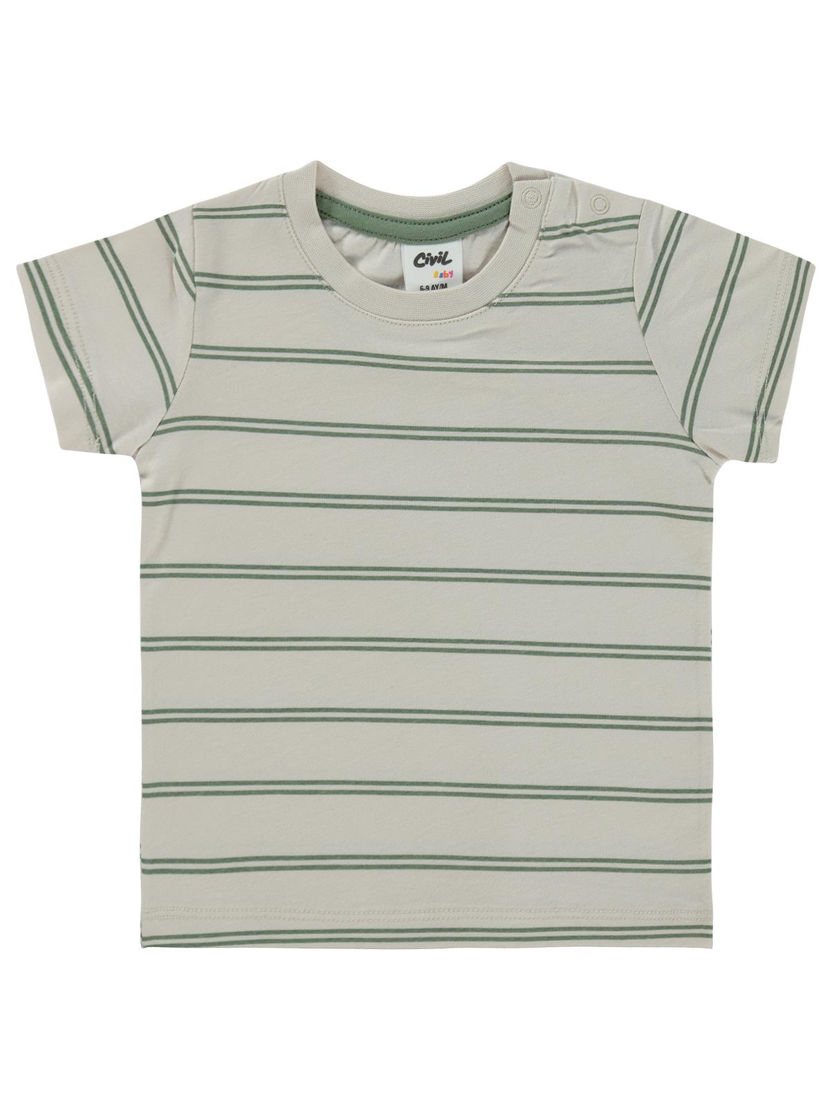 Civil Baby Çizgili Tişört 2'li Set 6-18 Ay Slopet - Haki