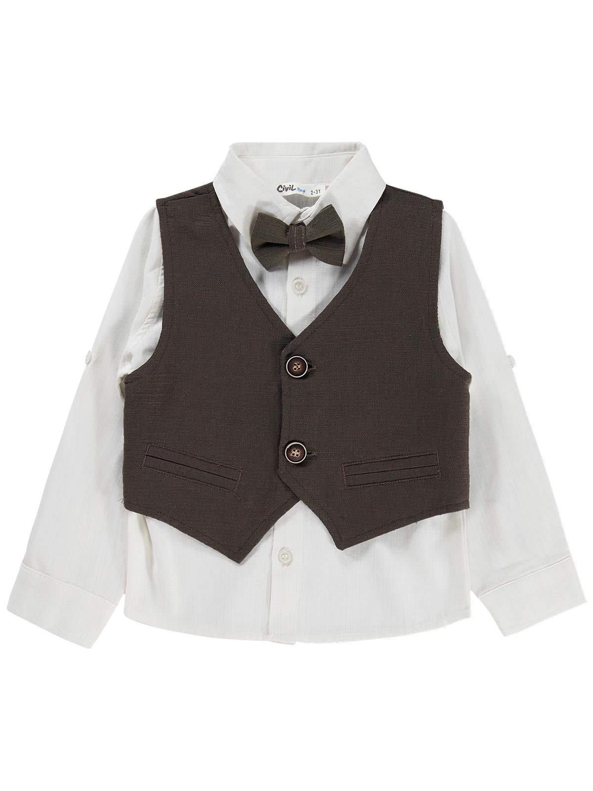Civil Boys Papyonlu Yelekli 2-5 Yaş Gömlek - Kahve