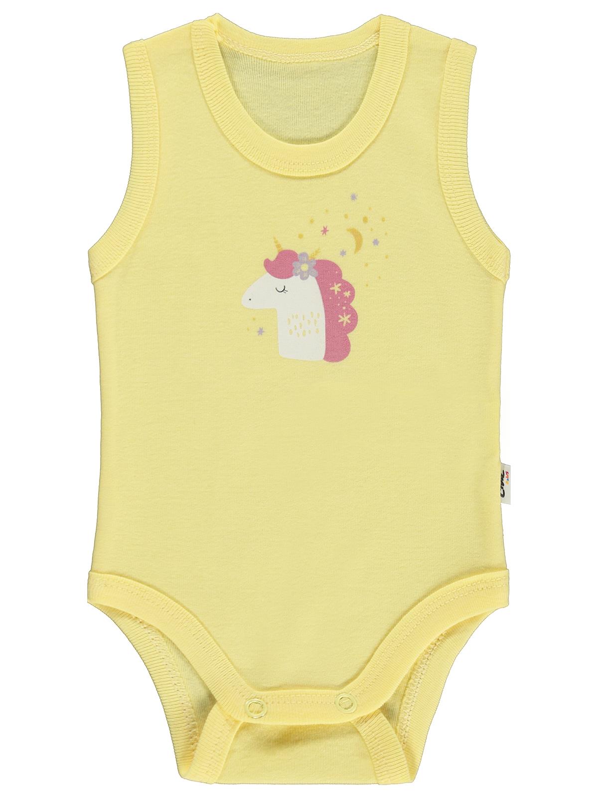 Civil Baby Unicorn Baskılı 0-3 Yaş Çıtçıtlı Badi - Sarı