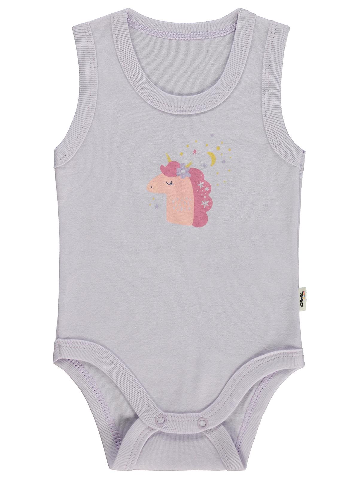 Civil Baby Unicorn Baskılı 0-3 Yaş Çıtçıtlı Badi - Lila