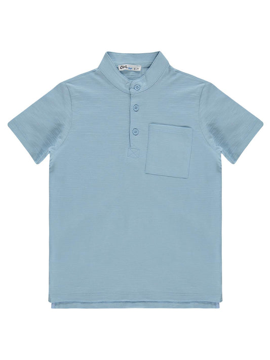Civil Boys Yarım Patlı Cepli 10-13 Yaş Tişört - Mavi