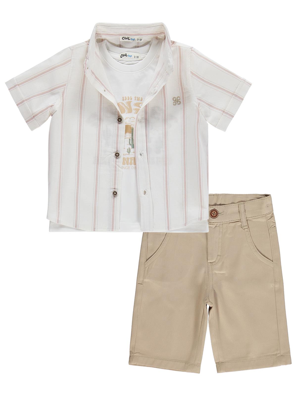 Civil Boys Erkek Çocuk Şortlu 3'lü 2-5 Yaş Takım - Kahverengi