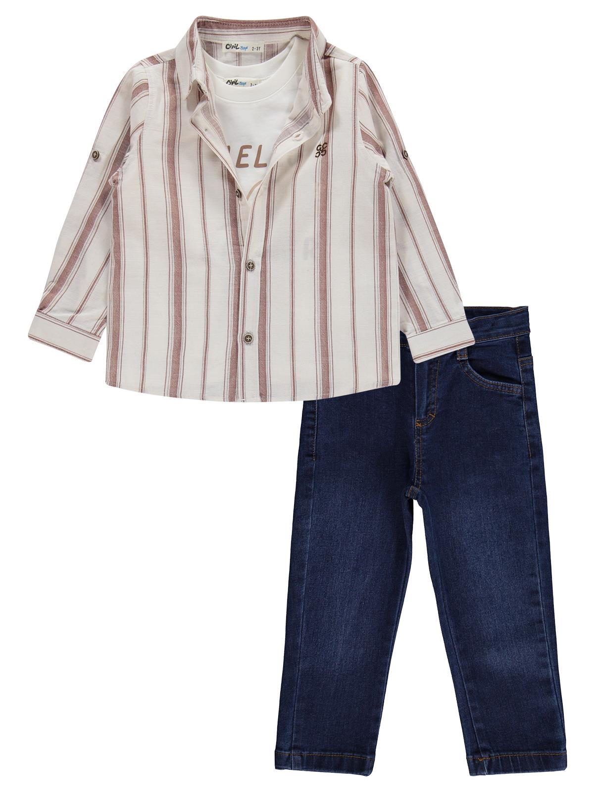 Civil Boys Kot Pantolonlu 3'lü 2-5 Yaş Takım - Kahve