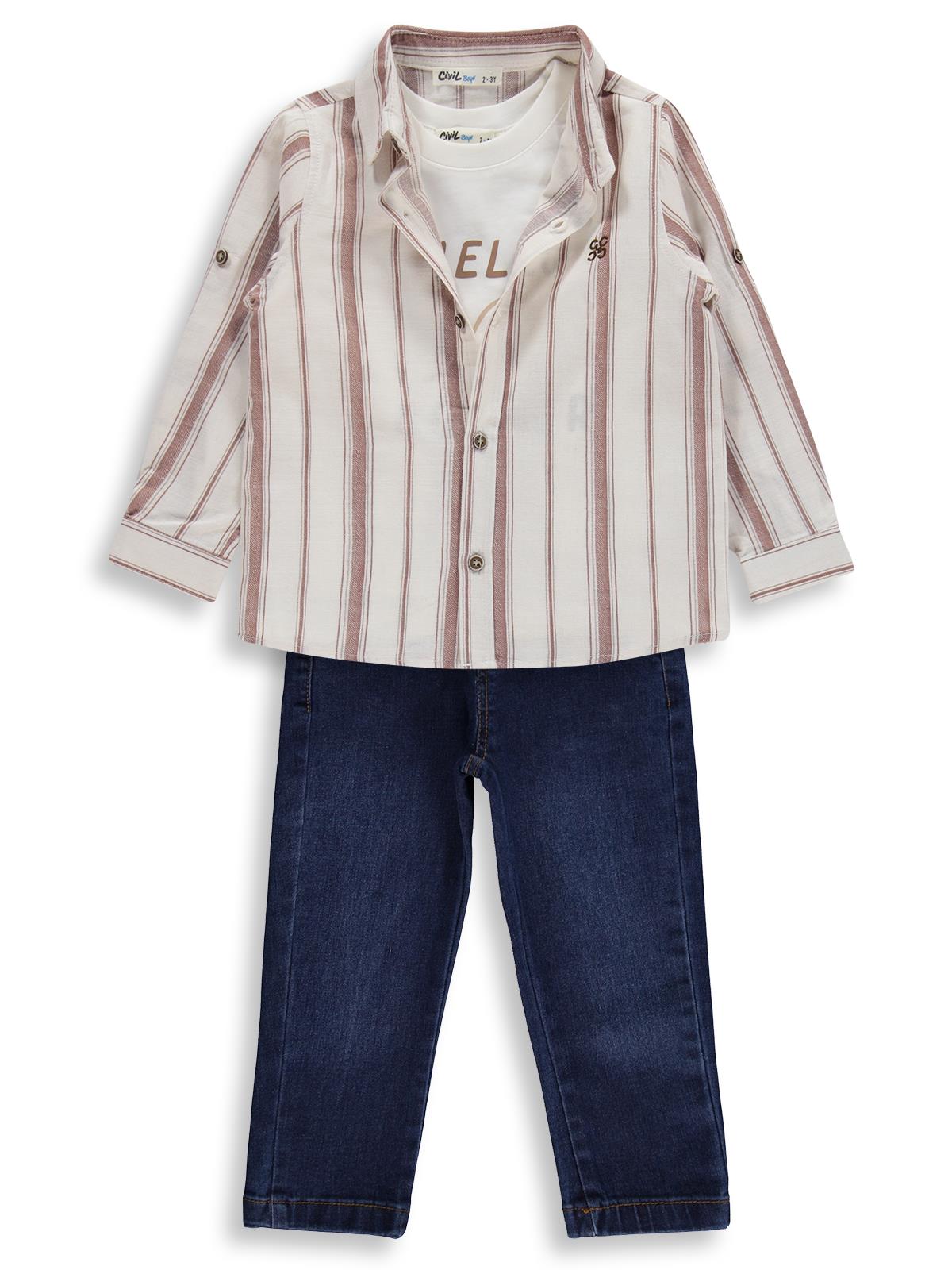 Civil Boys Kot Pantolonlu 3'lü 2-5 Yaş Takım - Kahve