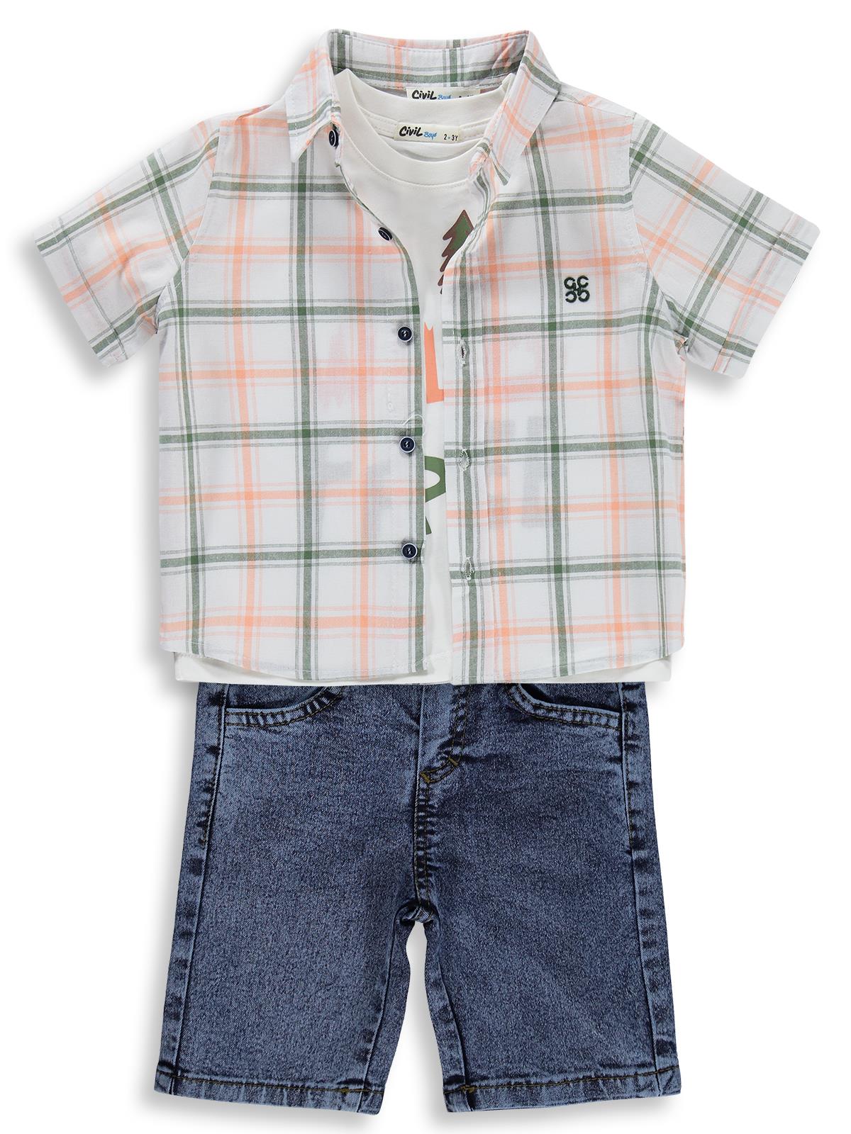 Civil Boys Ekose Gömlekli Şortlu 3'lü 2-5 Yaş Takım - Turuncu