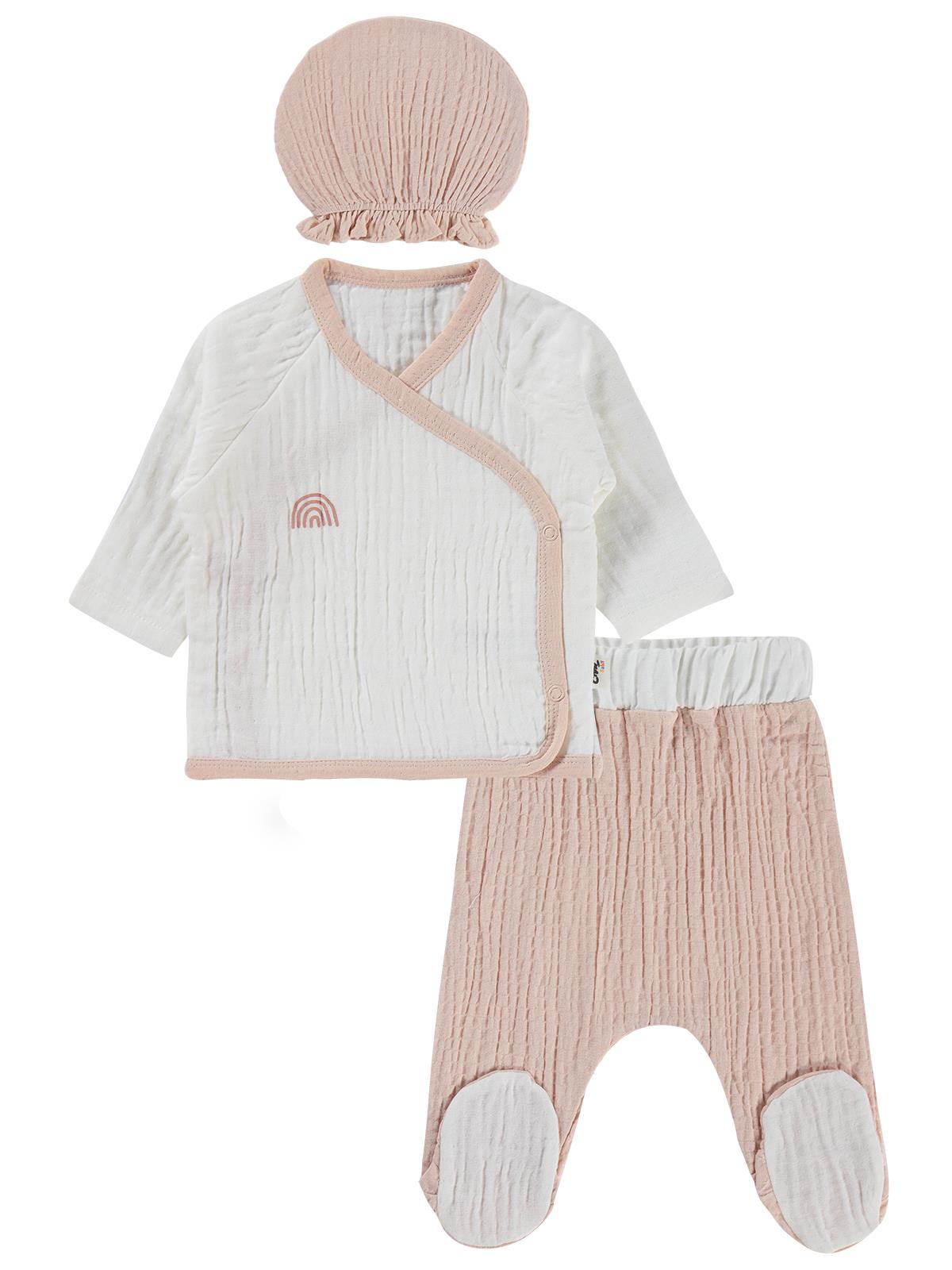 Civil Baby Gökkuşağı Baskılı 0-1 Ay Zıbın Takımları - Ekru