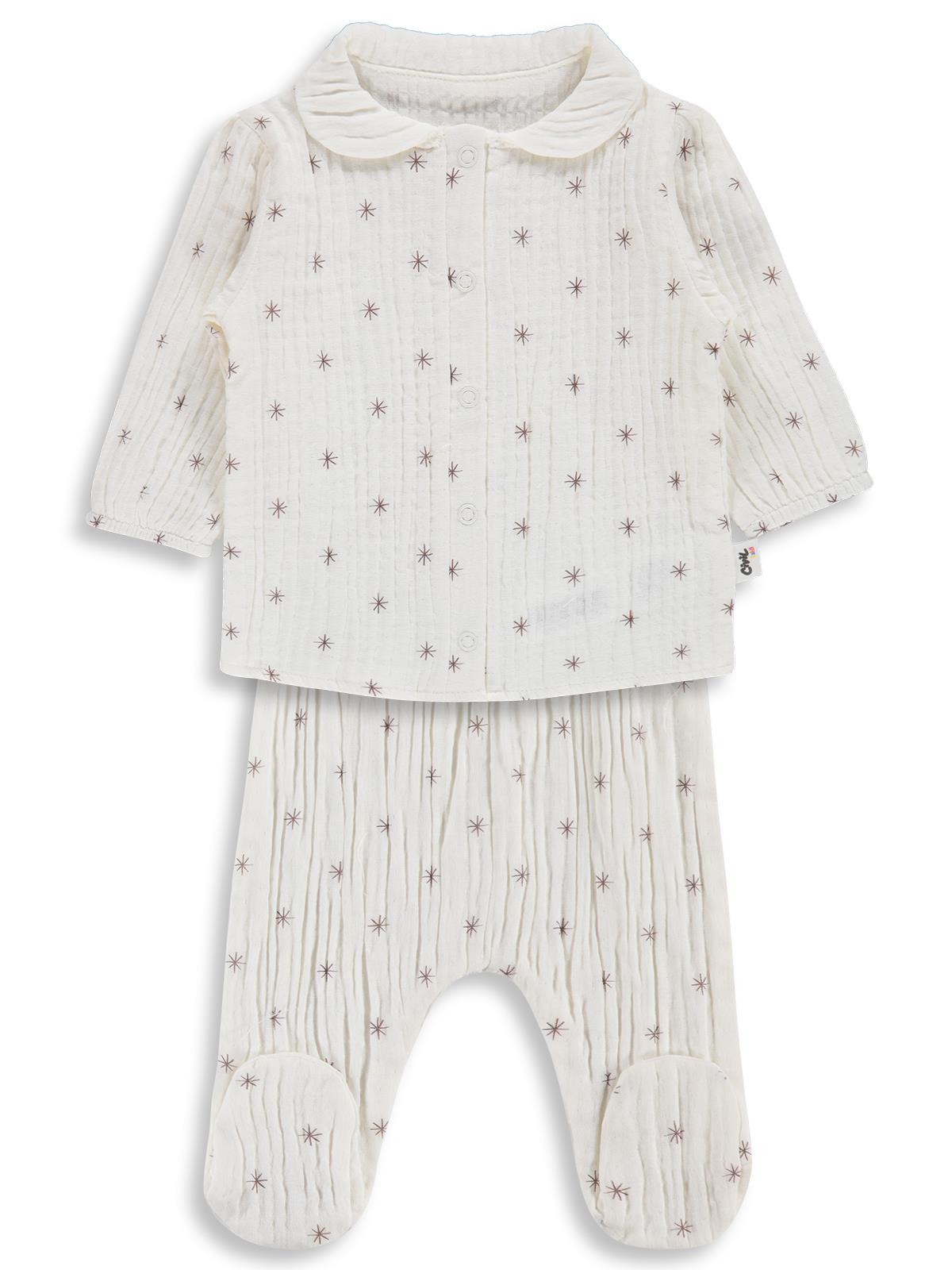 Civil Baby Yıldız Empirme 3-12 Ay Pijama Takımı - Kahverengi
