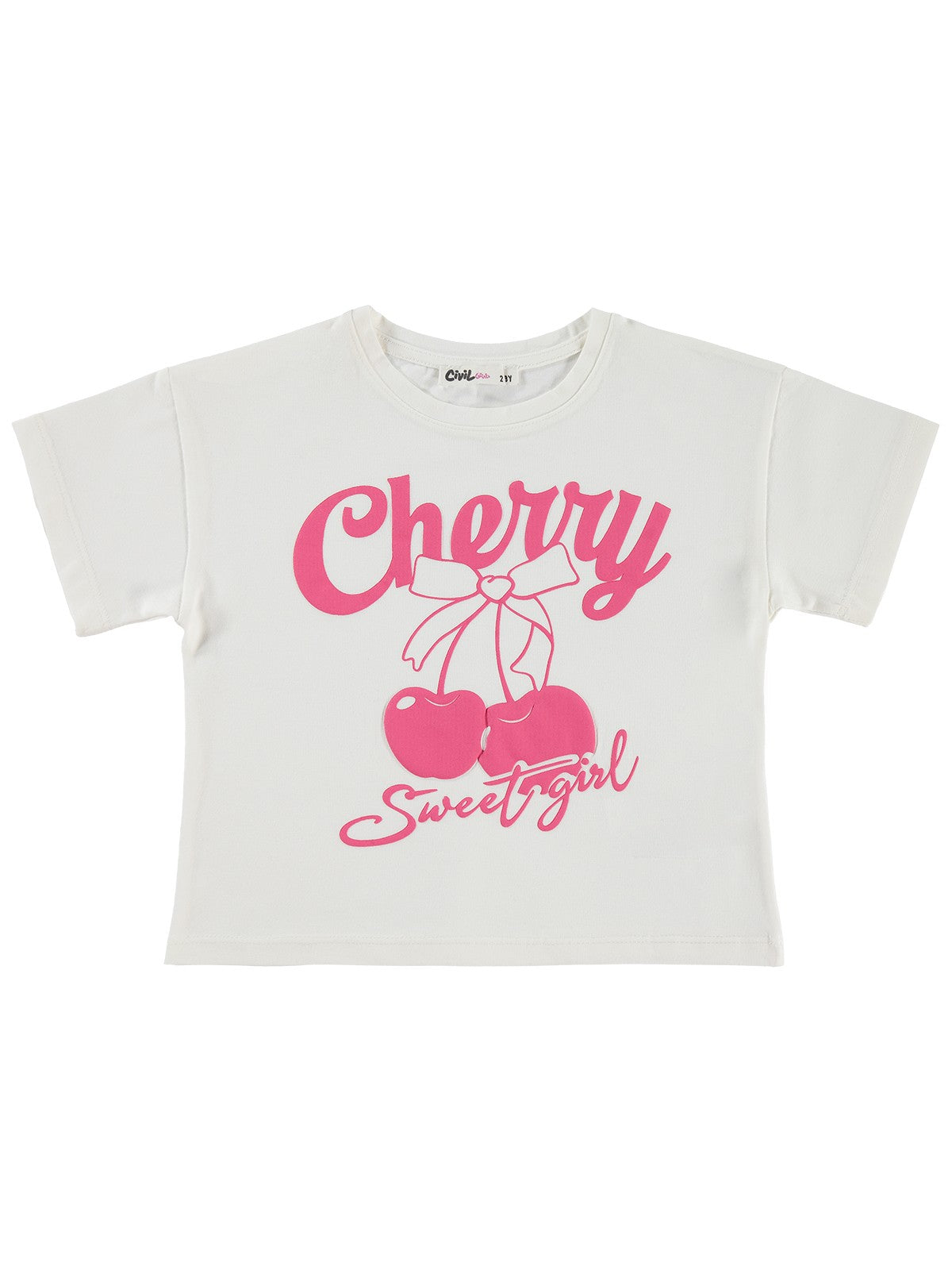 Civil Girls Cheryy Baskılı 2-5 Yaş Tişört - Ekru