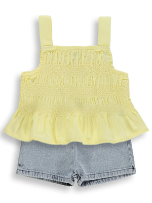 Civil Baby Denim Şortlu Askılı 6-18 Ay Takım - Sarı