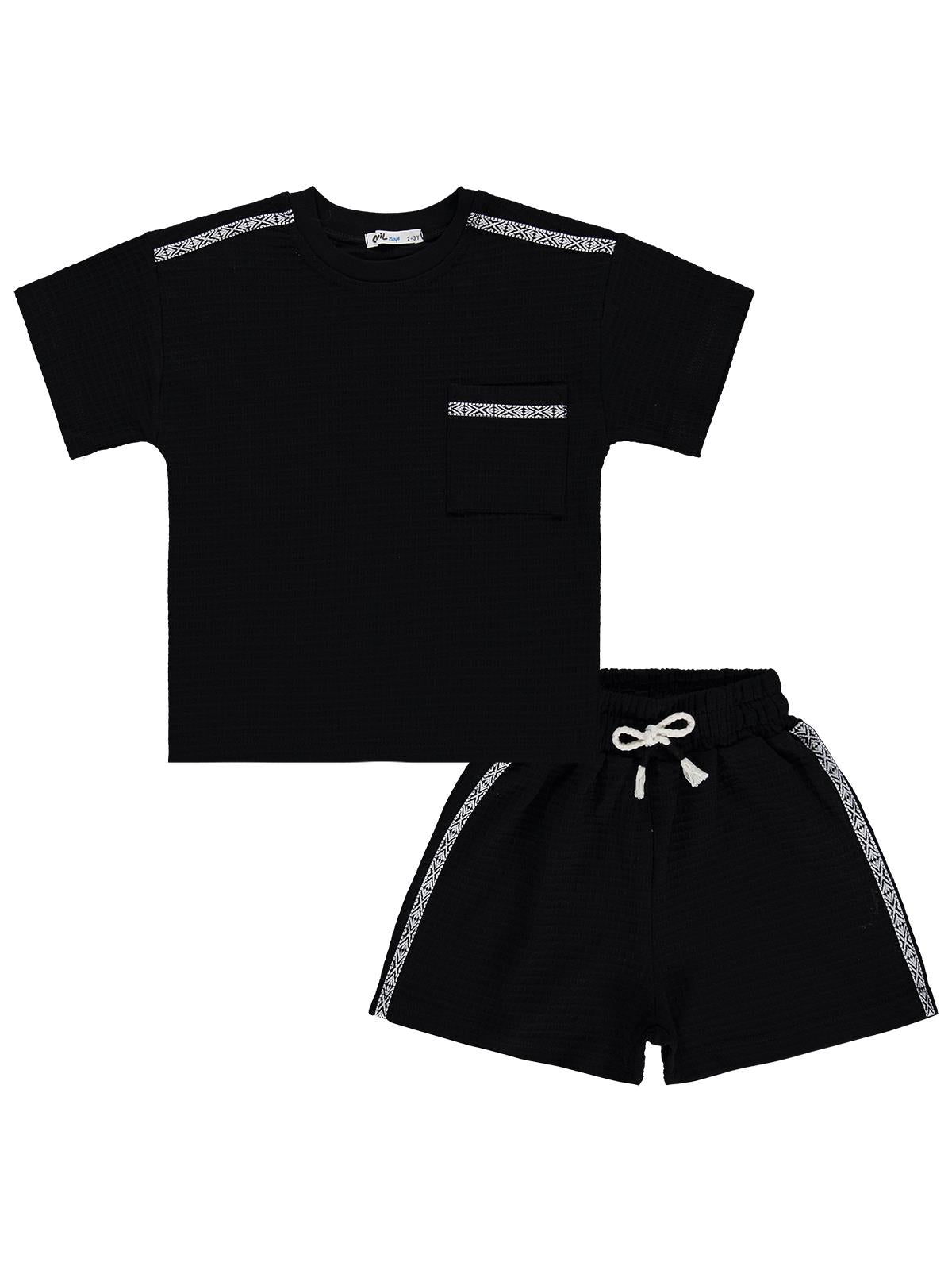 Civil Boys Şerit Parçalı Şortlu 2-5 Yaş Takım - Siyah