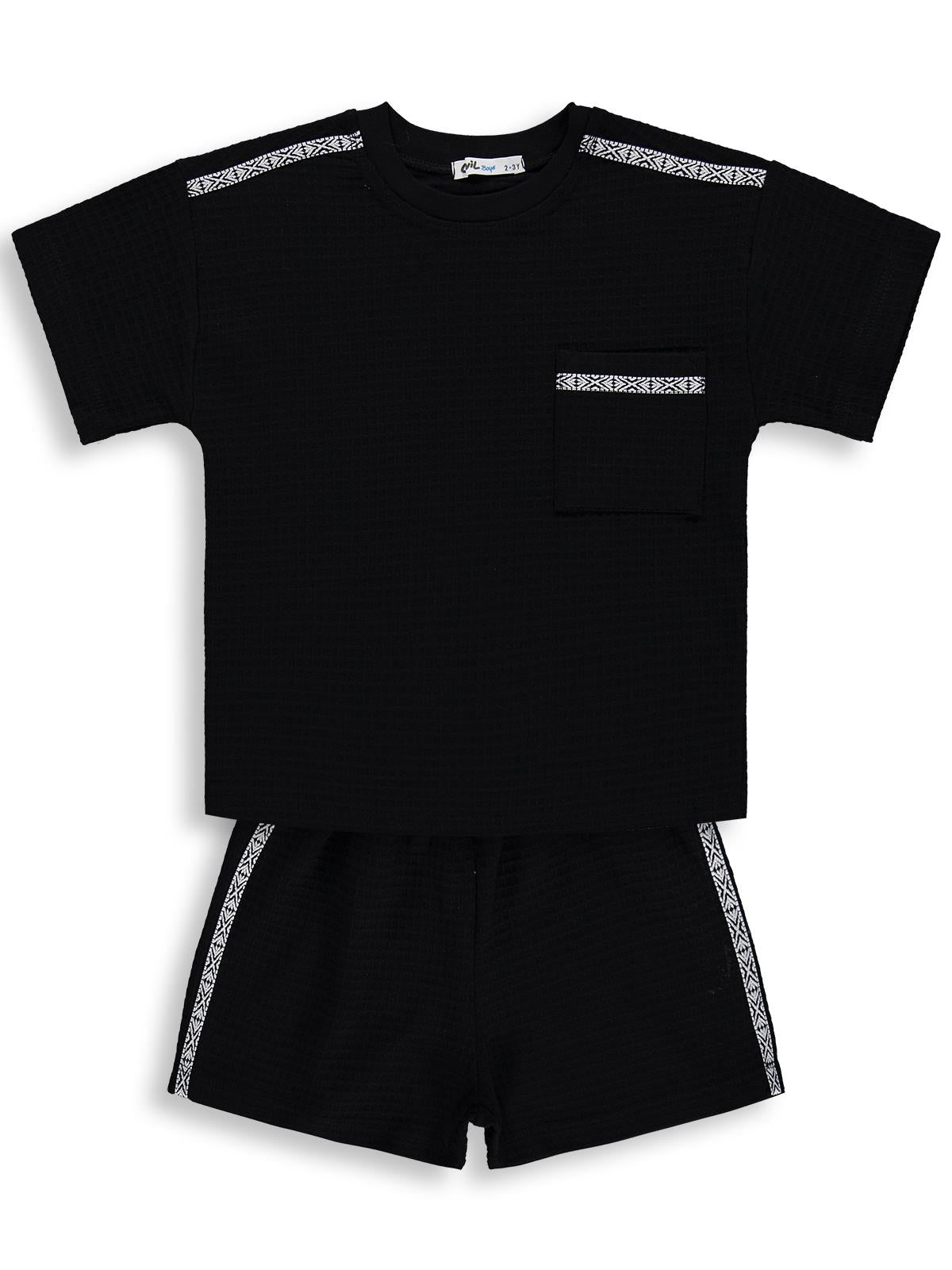 Civil Boys Şerit Parçalı Şortlu 2-5 Yaş Takım - Siyah