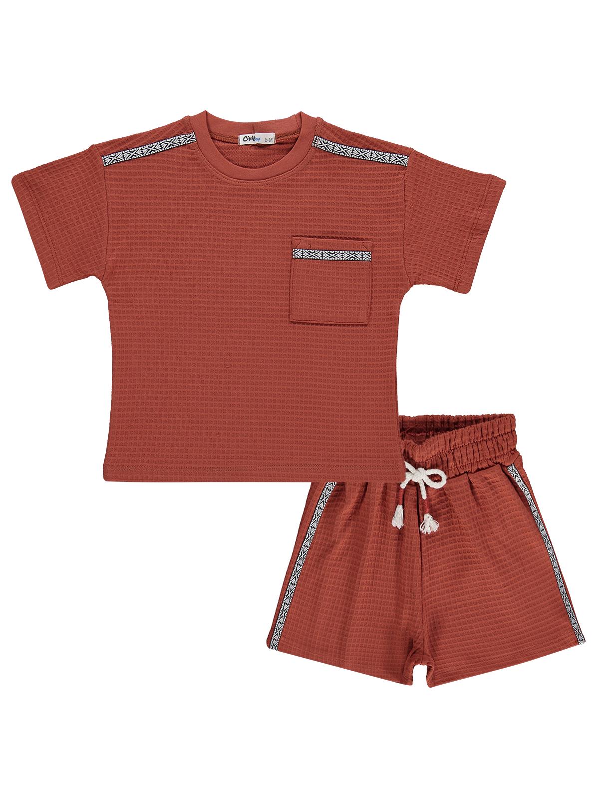 Civil Boys Şerit Parçalı Şortlu 2-5 Yaş Takım - Turuncu