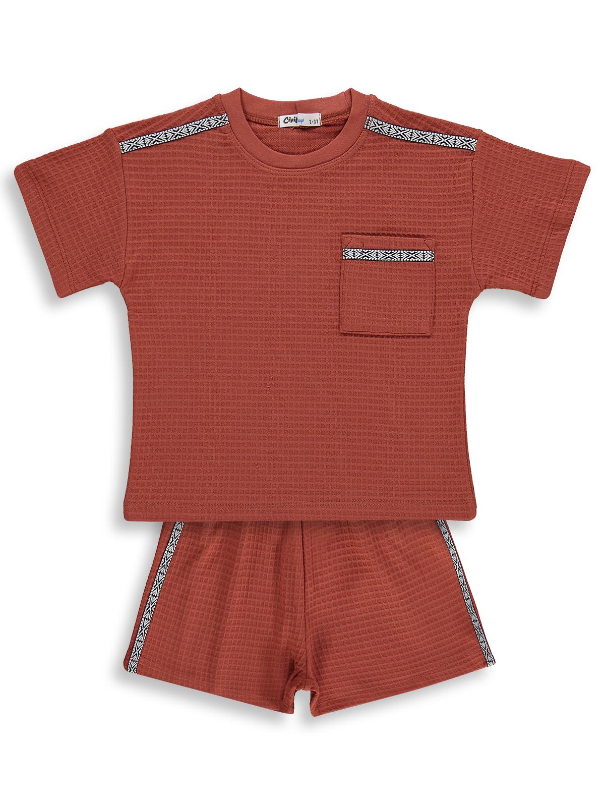 Civil Boys Şerit Parçalı Şortlu 2-5 Yaş Takım - Turuncu