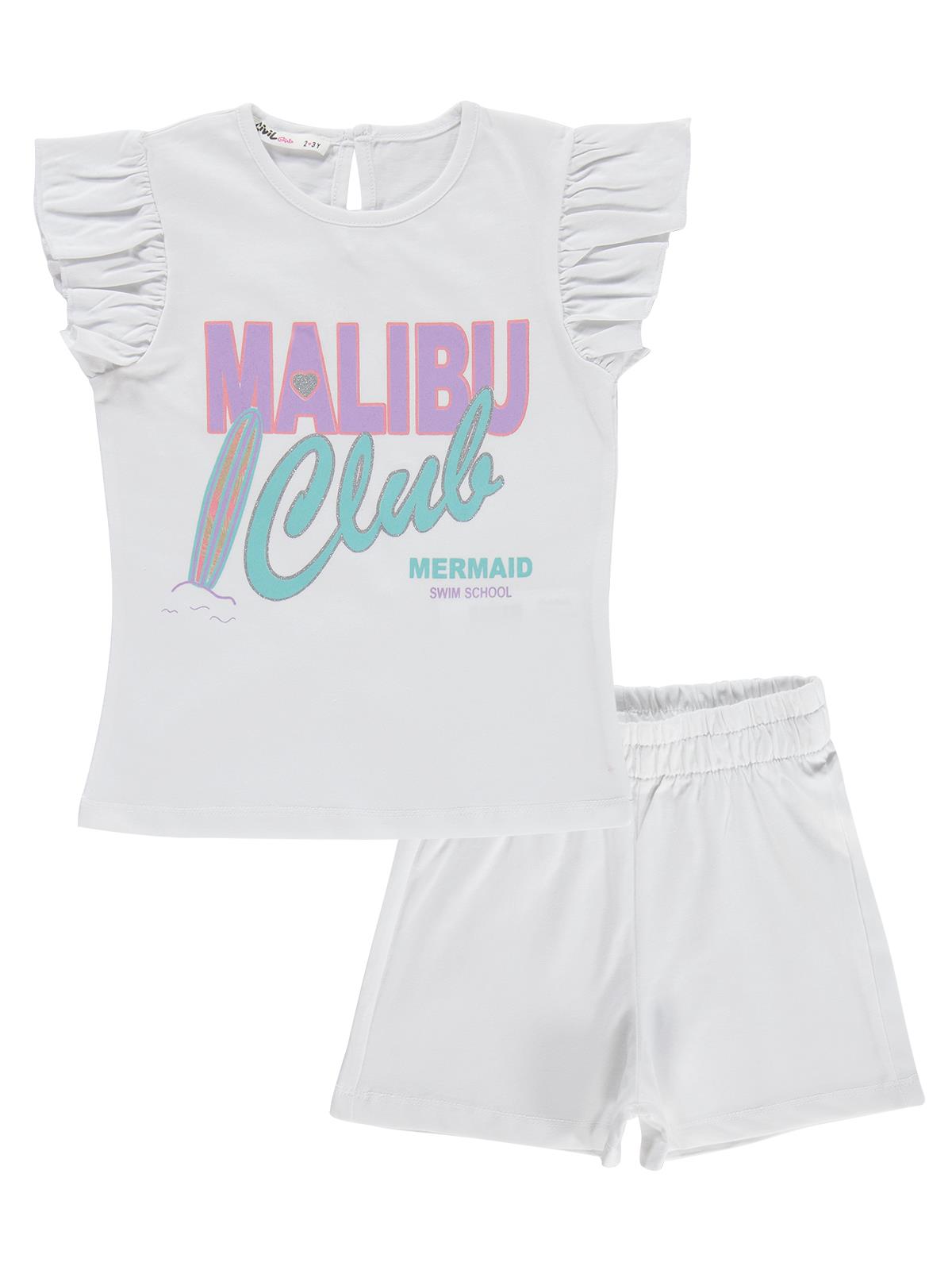Civil Girls Malibu Baskılı Şortlu 2-5 Yaş Takım - Kırık Beyaz
