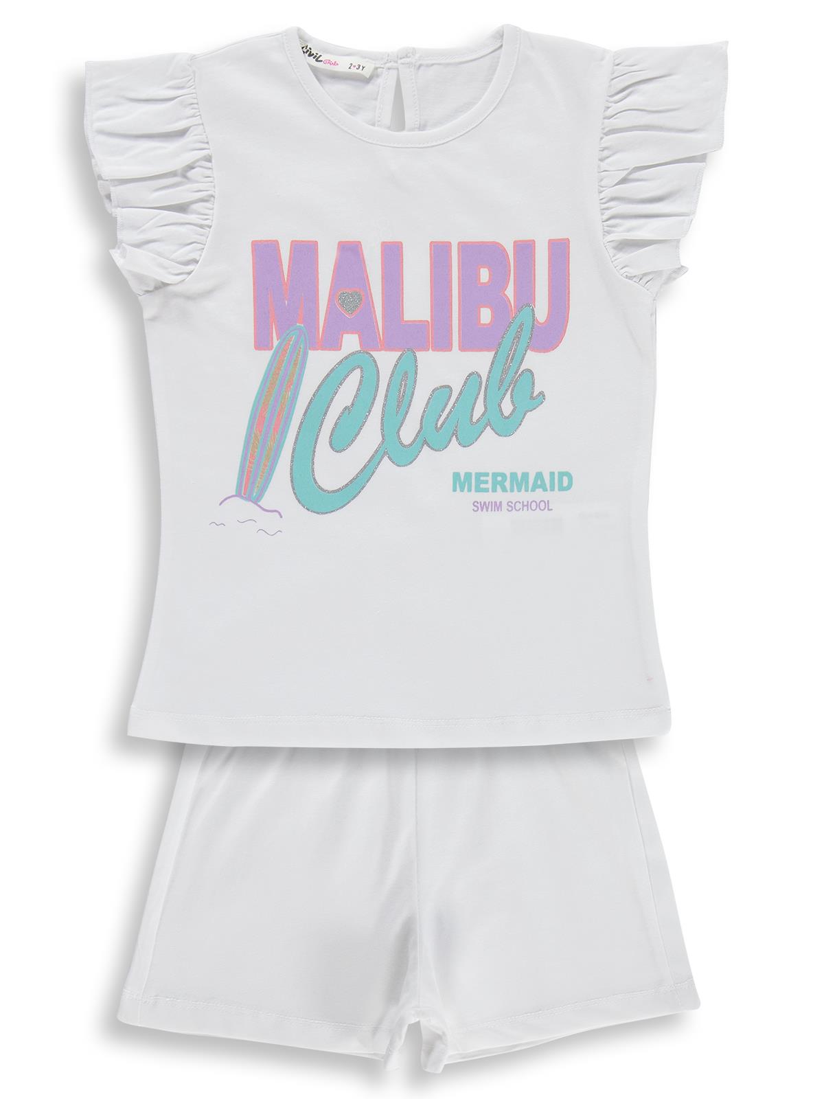 Civil Girls Malibu Baskılı Şortlu 2-5 Yaş Takım - Kırık Beyaz