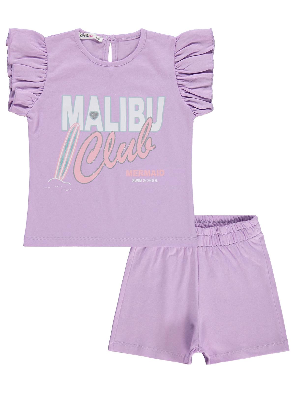 Civil Girls Malibu Baskılı Şortlu 2-5 Yaş Takım - Lila
