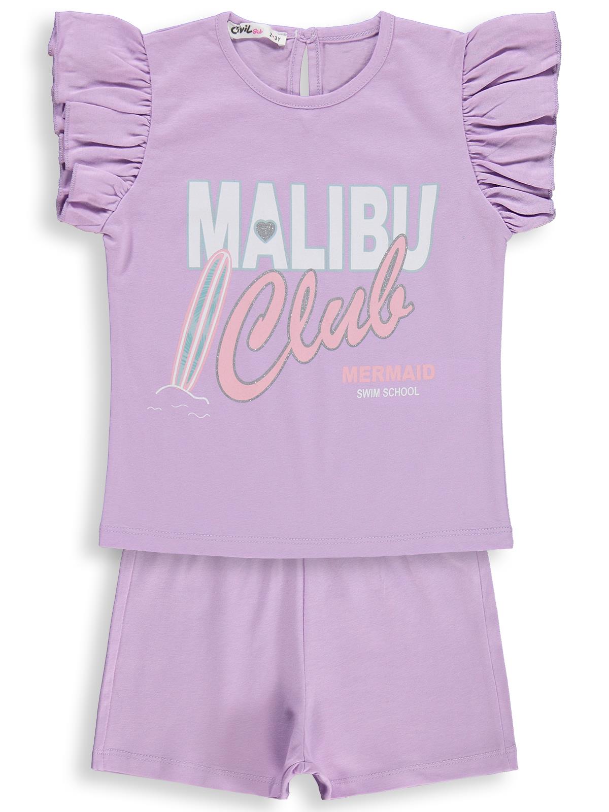 Civil Girls Malibu Baskılı Şortlu 2-5 Yaş Takım - Lila
