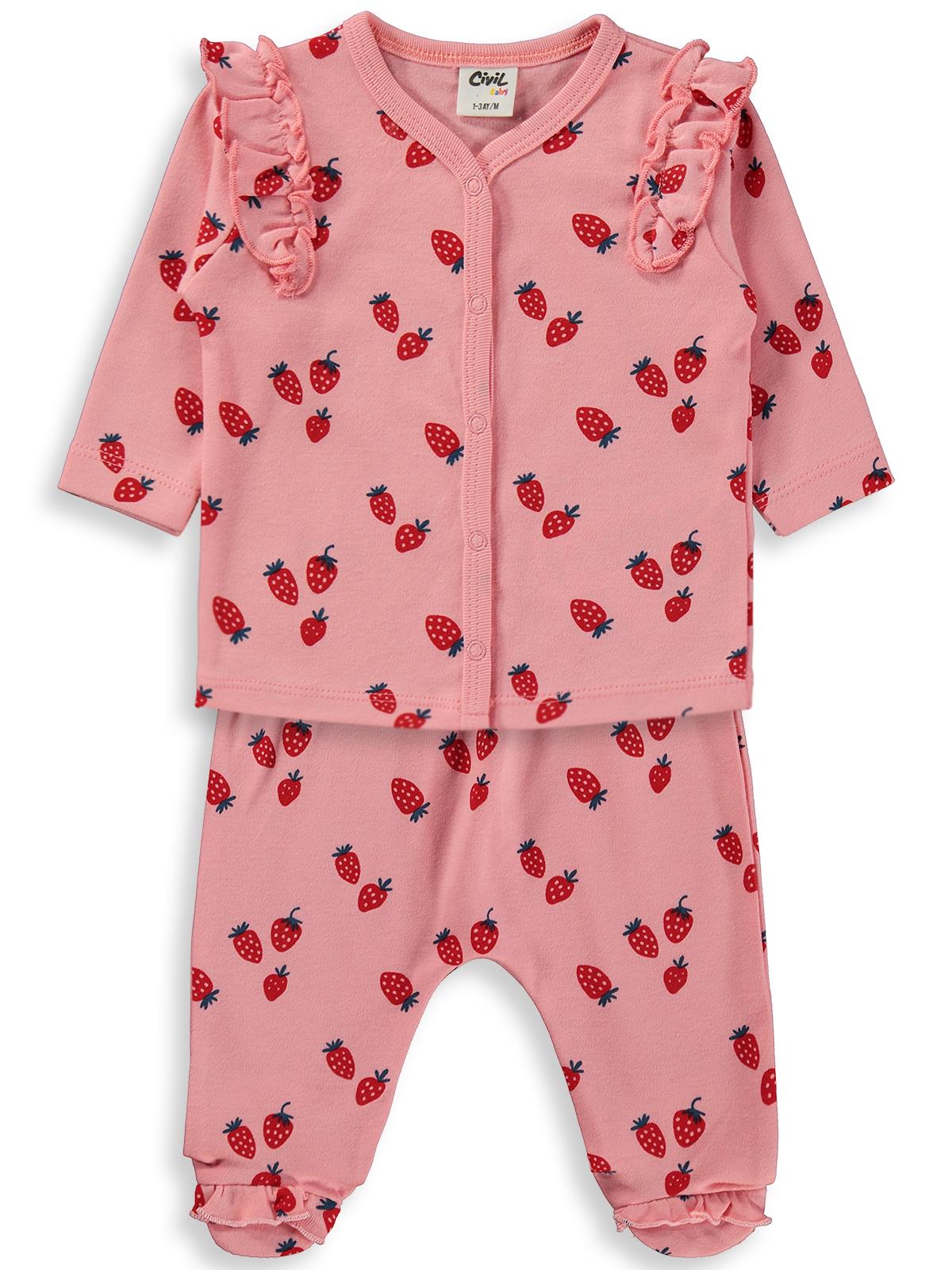 Civil Baby Çilek Empirme 1-9 Ay Pijama Takımı - Pembe