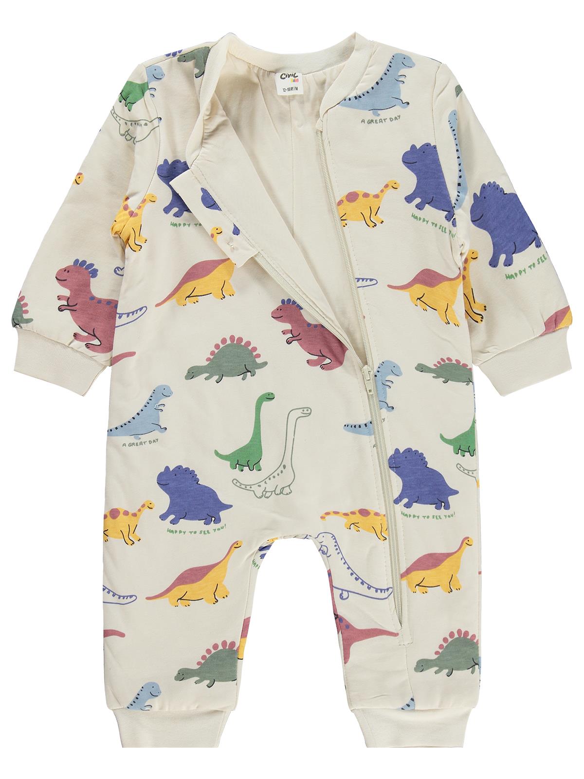 Civil Baby Dino Baskılı | 1.6 TOG Uyku Tulumu| Pamuklu Süprem | Uzun Kollu Bisiklet Yaka - Bej