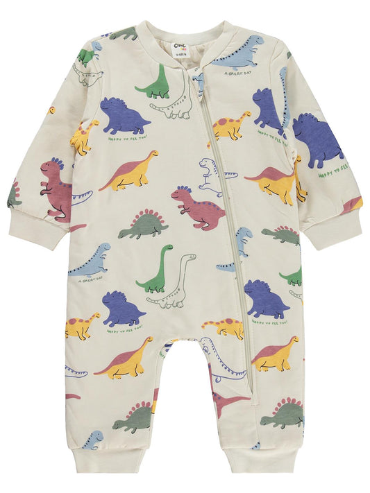 Civil Baby Dino Baskılı | Pamuklu Süprem | Uzun Kollu Bisiklet Yaka | 1.6 TOG Uyku Tulumu - Bej