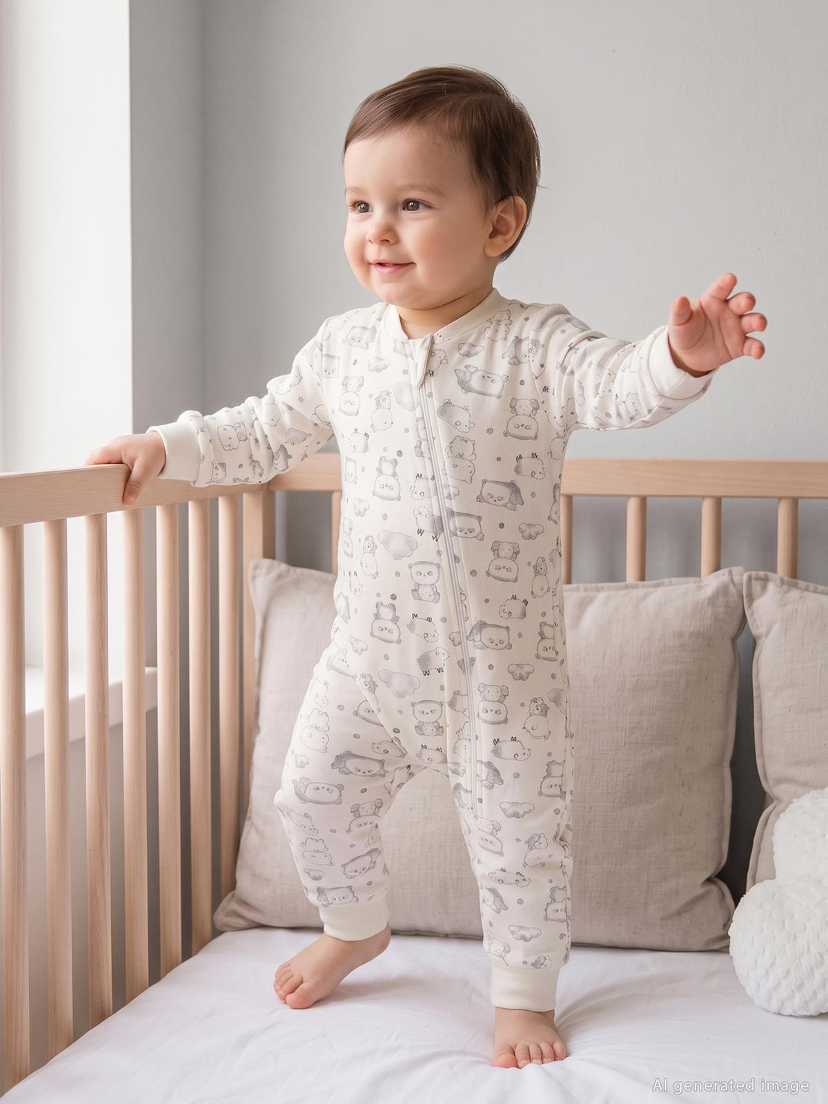 Civil Baby Ayıcık Baskılı | 1.6 TOG Uyku Tulumu| Pamuklu Süprem | Uzun Kollu Bisiklet Yaka - Bej