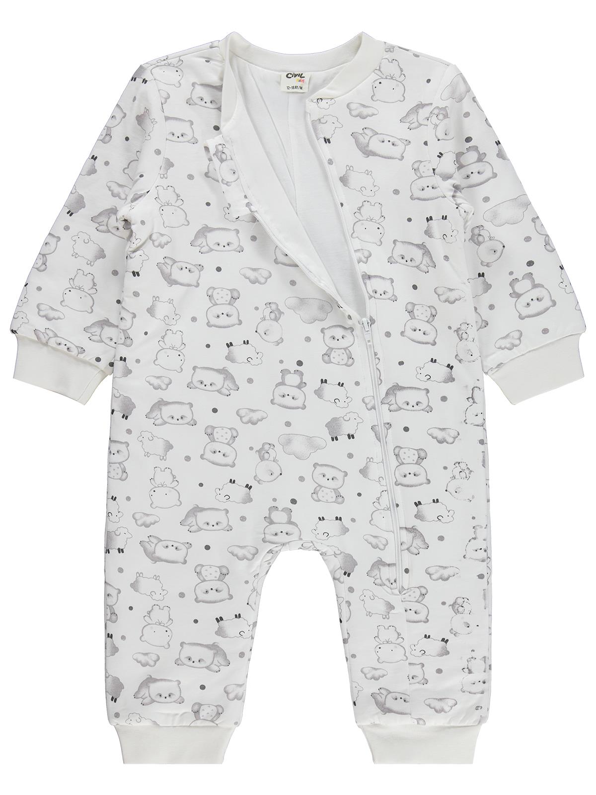 Civil Baby Ayıcık Baskılı | 1.6 TOG Uyku Tulumu| Pamuklu Süprem | Uzun Kollu Bisiklet Yaka - Bej