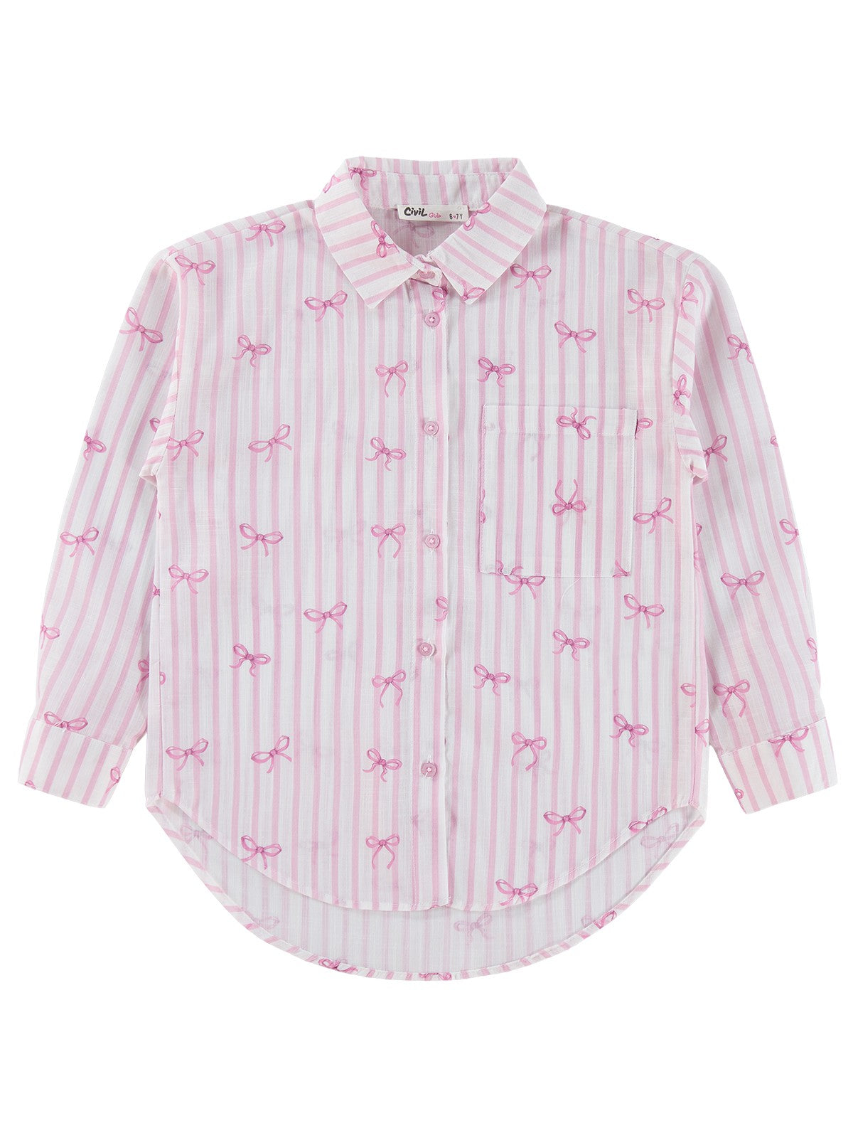 Civil Girls Fiyonk Baskılı 6-9 Yaş Gömlek - Pembe