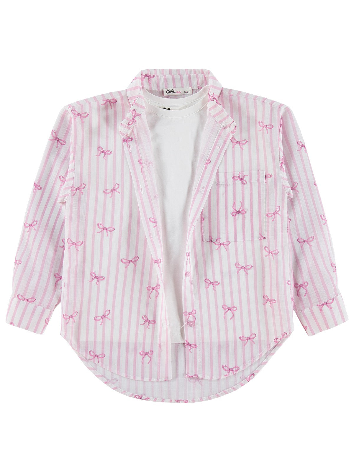 Civil Girls Fiyonk Baskılı 6-9 Yaş Gömlek - Pembe